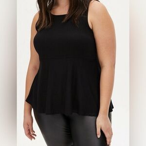 Torrid Super Soft Ribbed Black Peplum Tank